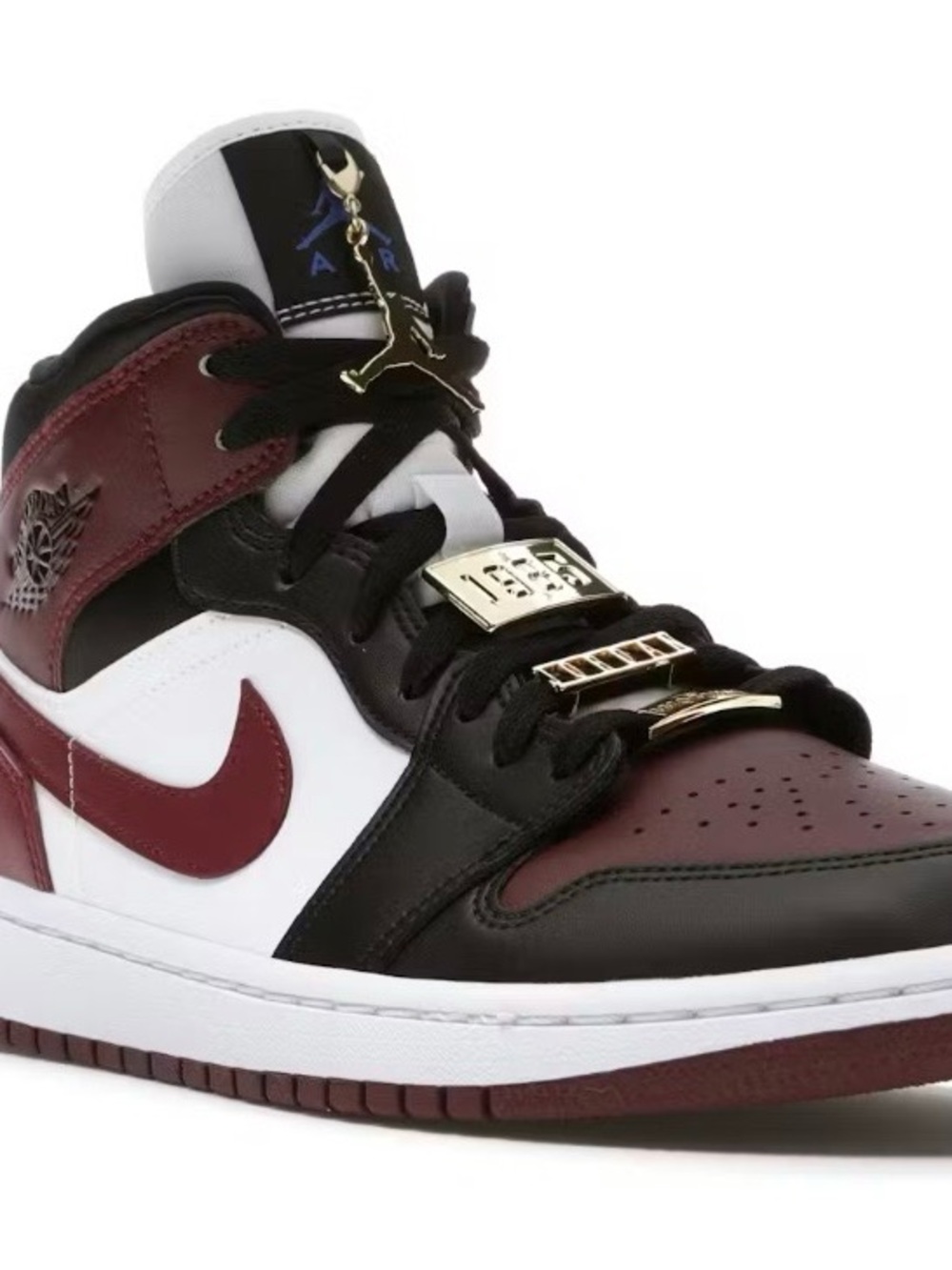 Nike Air Jordan 1 Mid Sneaker in White/Black/Maroon